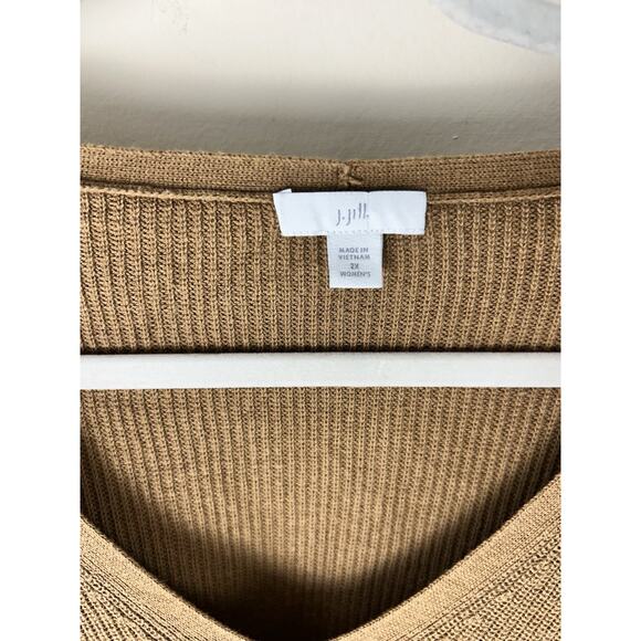 J Jill Women Sweater 2X Red Tunic Rib Knit Long Sleeve V Neck Pullover Brown Tan - Picture 3 of 15